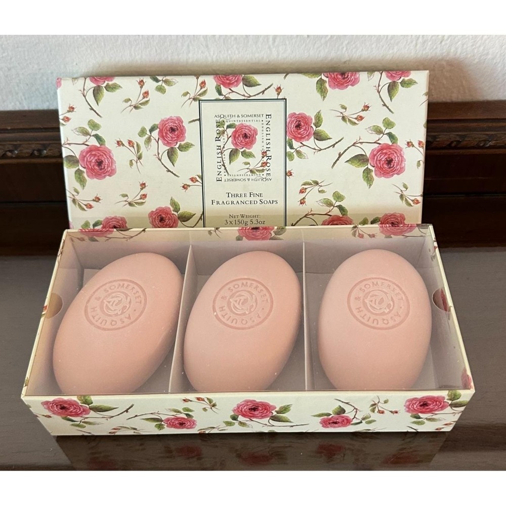 Vintage Boxed 3 Asquith & Somerset English Rose Soap Bars 5.3oz each